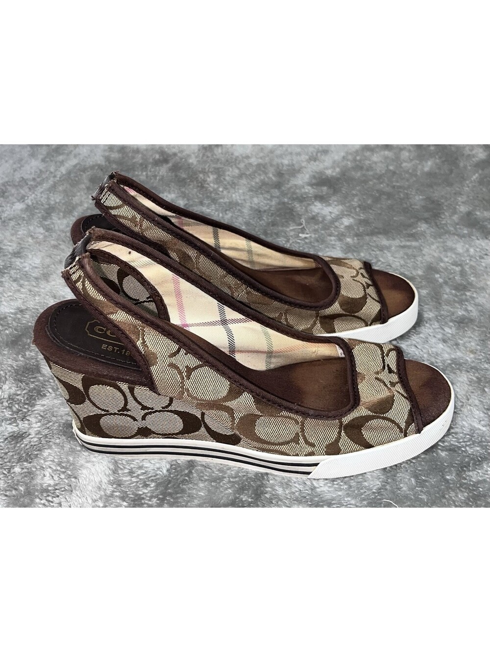 Coach Sydney Canvas Slingback Wedge Sandals Signature C Monogram Sz 7.5B
